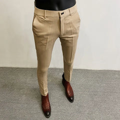 Threebooy  Spring New Men's Social Pants Fashion High Quality Slim Fit Button Suit Pants Business Dress Solid Color Suit Pants