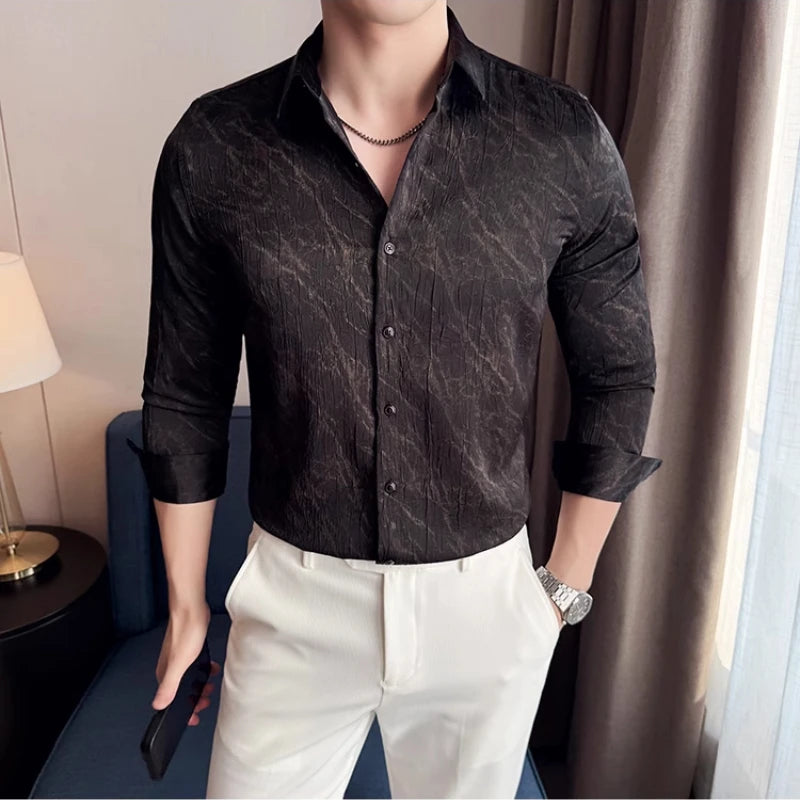 Threebooy  High Quality Tie Dye Men's Shirt Summer Long Sleeve Slim Fit Casual Shirts No Ironing Business Social Daily Shirt Men Clothing