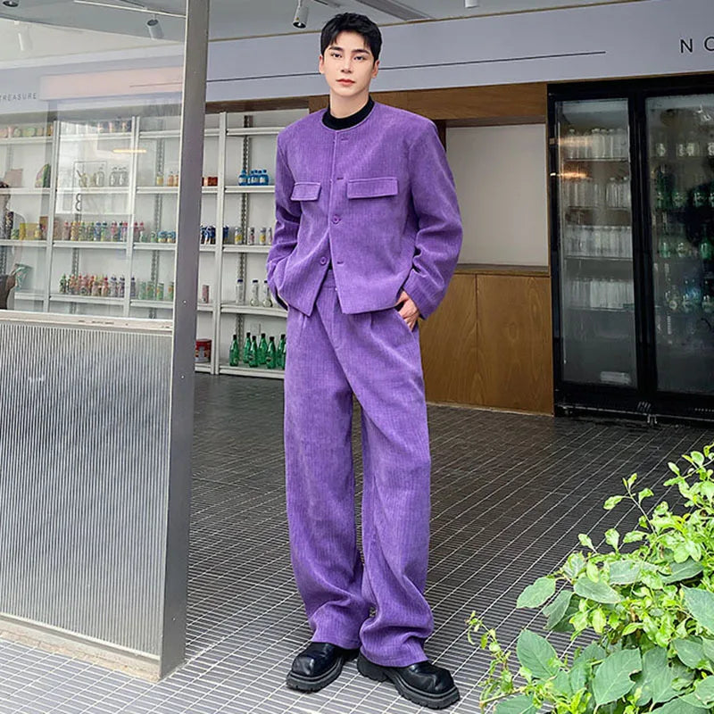 Threebooy Men's Daily Blazer & Wide Leg Pants 2-Piece Set