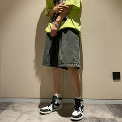Threebooy  Korean Style Summer Men's Black Wide Leg Denim Shorts 2023 New Fashion Casual Baggy Short Jeans Male Brand Clothes