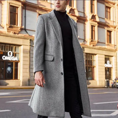 Threebooy Korean Trend Men's Loose Casual Single-breasted Overcoat Autumn Winter Fashion New Long Sleeve Woolen Long Coat