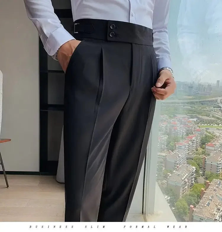 Threebooy Nadir Coffee Color Men's Trousers Classic Trendy Paris Button Single Pleat Slims Smooths Your Silhouette Business Casual Pants
