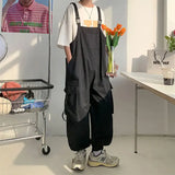 Threebooy Men Suspenders Jumpsuit Baggy Pants Summer Overalls Japanese Straps Casual Pockets Unisex Oversized Streetwear Male Y2K Clothes