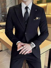 Threebooy  2 Pieces Handsome Two-Button Suit Set For Men, Korean Style Slim Fit Gun Lapel Casual Business Blazer