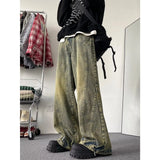 Threebooy Autumn New Jeans Men Wide Leg Jeans Male Vintage Loose Denim Pants Harajuku Yellow mud Mopping Trousers Streetwear Clothes