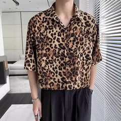 Threebooy New Men's Summer Cool Loose Short Sleeved Top Hawaiian Beach Vacation Leopard Print Flower Shirts For Men