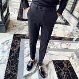 Threebooy Fashion Striped Suit Pants Male Slim Fit Skinny High Quality Pants Men Office Party Pants Man Business Casual Formal Pants