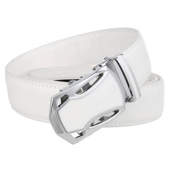 Threebooy  Luxury Brand Men Belt Genuine Leather Automatic Buckle 3.5cm Width Men Ratchet Waist Straps for Jeans White Color