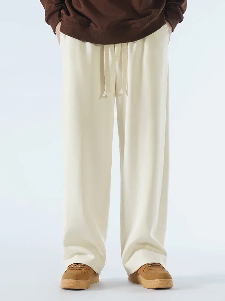 Threebooy  New Men's Casual Pants Wide Leg Straight 65% Cotton Fabric Outdoor Sweatpants Neutral High-quality Soft Long Baggy Trousers