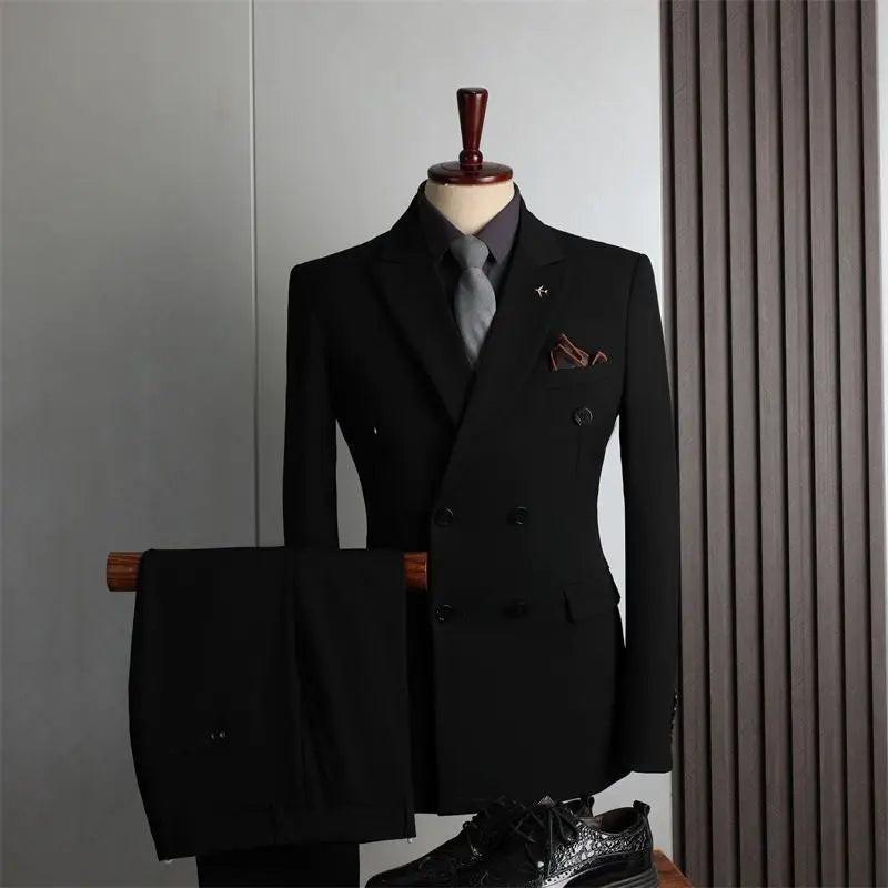 Threebooy  Luxury High Quality Men's Suits 2 Pieces Sets Beaded Crystals Double Breasted Slim Fit Tuxedos Wedding Groom Dinner Prom