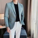 Threebooy  New Suit Jacket Mens Fashion Tops Slim Handsome Spring Autumn Male Suits Coat British Casual Men White Blazer Jacket Solid