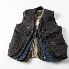 Threebooy American Workwear Retro Metal Zipper Three-dimensional Pocket Cotton Men Women Tactical V-neck Vest Jacket Aesthetic Urban Chic
