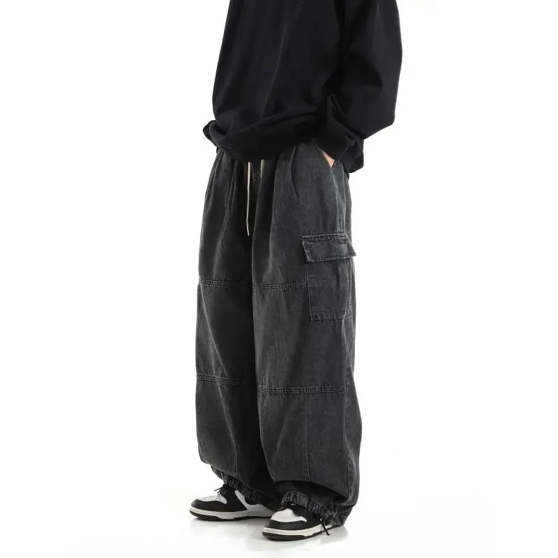 Threebooy Y2k Black Baggy Cargo Jeans Trousers Men Streetwear Casual Hippie Jogging Wide leg Oversize Old Money Vintage Denim Pants