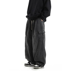 Threebooy Y2k Black Baggy Cargo Jeans Trousers Men Streetwear Casual Hippie Jogging Wide leg Oversize Old Money Vintage Denim Pants