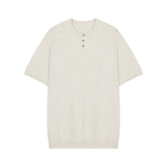 Threebooy  New Fashion Korean Style Men T-shirt Light Luxury Knitted Henry Collar Tops Casual Solid Color Short Sleeve Breathable Knitwear