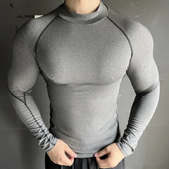 Threebooy  Sports Tights Long-sleeved Running Track Field Basketball Training Wear High-neck Tops Quick-dry Breathable Fitness Clothing
