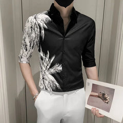 Threebooy Male Shirts Graphic Oversize White Half Sleeve Men's Shirt with Sleeves Designer Slim Fit Normal Fashion 2024 Korean Style Xxl I