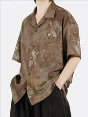 Threebooy American Fashion Retro Top Korean Streetwear 2025 Summer Lazy New Lazy Style Cuban Collar Short-sleeved Shirt Aesthetic Chic