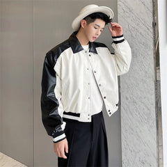 Threebooy Korean Street Dress Hip Hop Spring Autumn Black White Design Motorcycle Leather Men's Jacket Jacket Short Baseball Coat