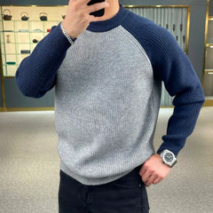 Threebooy American Heavyweight Raglan Winter Contrasting Color Splicing Bottoming Shirt Long-sleeved Loose Round Neck Sweatshirt Sweater