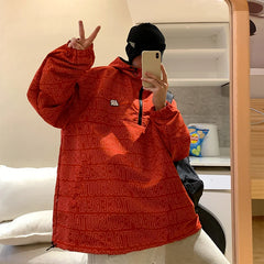 Threebooy Oversized Hooded Jacket Vintage Loose Harajuku Windbreaker Jackets Men Printed Bomber Jacket Outerwear Multi-pocket For Men