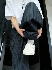 Threebooy  Old Money Y2K Stripe Wide Leg Baggy Pants Men Streetwear Vintage Loose Oversize Casual Pants Designer Curved Trousers Straight