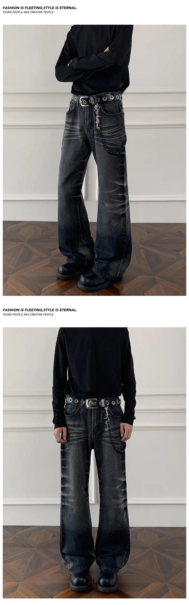 Threebooy Mens Straight Leg Jeans Business Casual Vintage Blue Denim Pants for Middle Aged Man Classic Fit man trousers