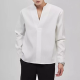 Threebooy Mens Casual Textured V-Neck Long-Sleeved Shirt Genderless 2024 New Fashion Simple Commuting Style Versatile Comfort Top Unisex