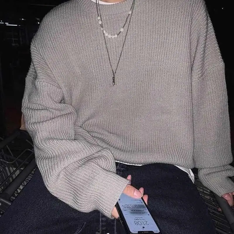 Threebooy Sweater Men Oversize Knit Pull Homme O-neck Male Knitted Sweater Pullover Jumper Harajuku Casual Streetwear Korean Men Sweaters