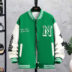 Threebooy Men's Letter Printed Loose Baseball Jacket Fashion Embroidered Y2K Street Hip-hop Retro Uniform Suit Coat