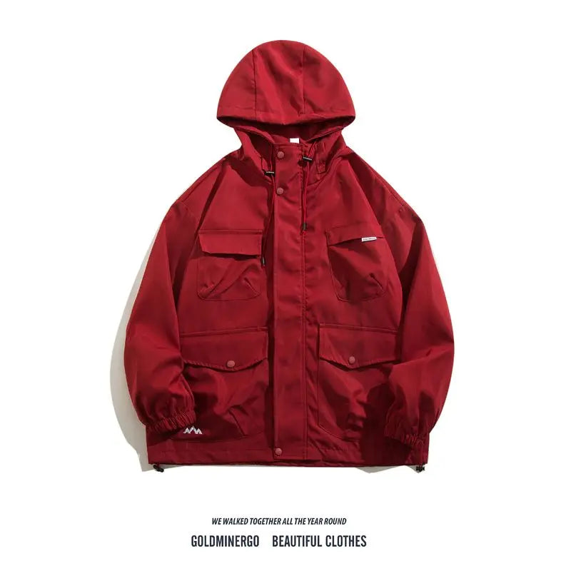 Threebooy Japanese Cityboy Work Jacket Men's Spring Autumn Multi-pocket Mountaineering Suit High-end Casual Hooded Jacket Chic