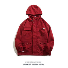 Threebooy Japanese Cityboy Work Jacket Men's Spring Autumn Multi-pocket Mountaineering Suit High-end Casual Hooded Jacket Chic