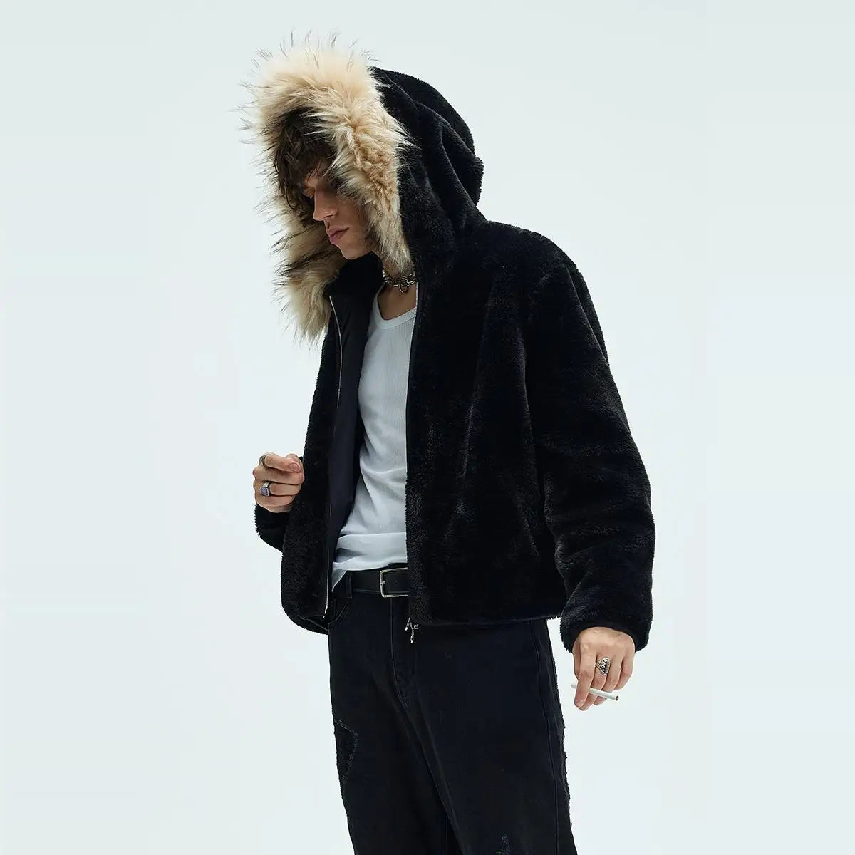 Threebooy 2025 New Autumn Winter Hooded Imitation Fur Fur Coat Men's Thickened Warm Imitation Fox Coat Trendy Versatile Coat Aesthetic