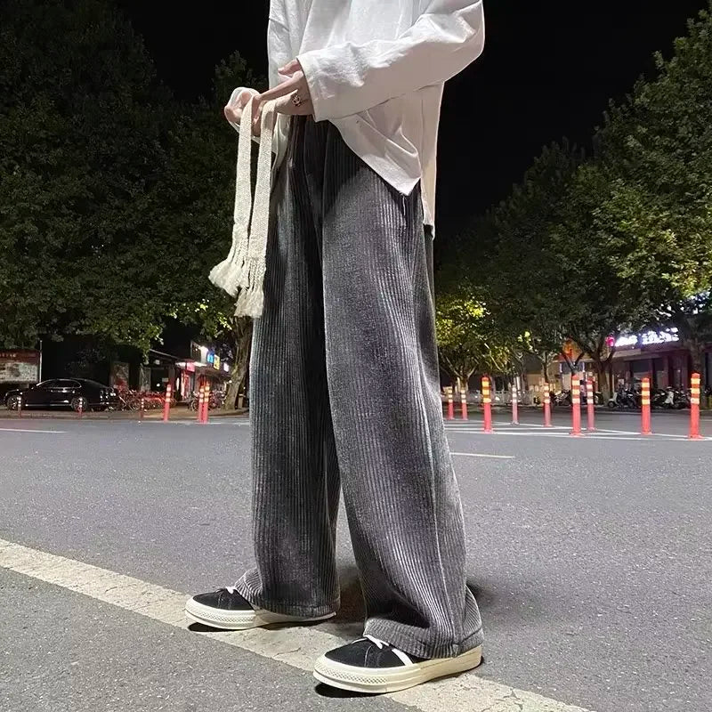 Plus Velvet Pants Men Corduroy American Hip Hop Streetwear Baggy Straight Teens Harajuku Trousers All-match Warm Winter Newly