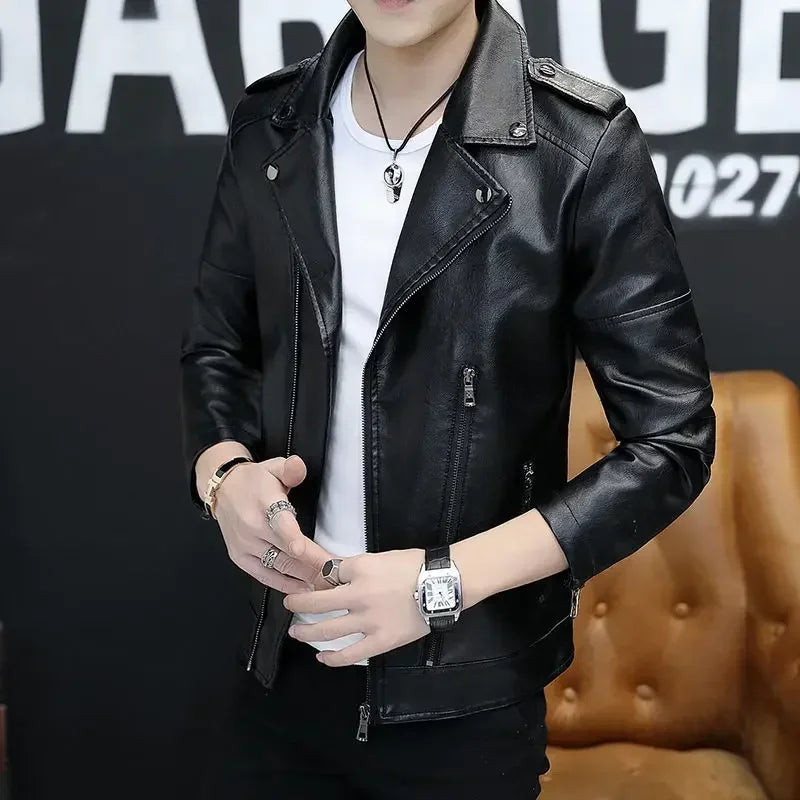 Threebooy Casual Male Leather Blazer Black High Quality Clothing Handsome Original Coat Luxury Designer Simple Breasted Men's Suit Jackets