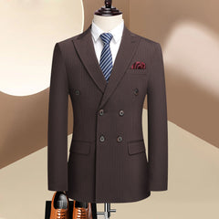 Threebooy Wedding suit men 3 Piece Striped wine red groom suit  2025 new High-end business suit set  Double-breasted dress