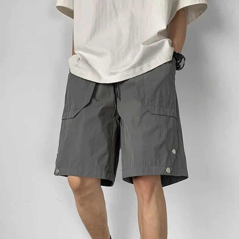 Threebooy American Casual Shorts High-end Quick-drying Workwear Charge Shorts Korean Men's Summer Loose Rivet Cargo Half Pants Streetwear