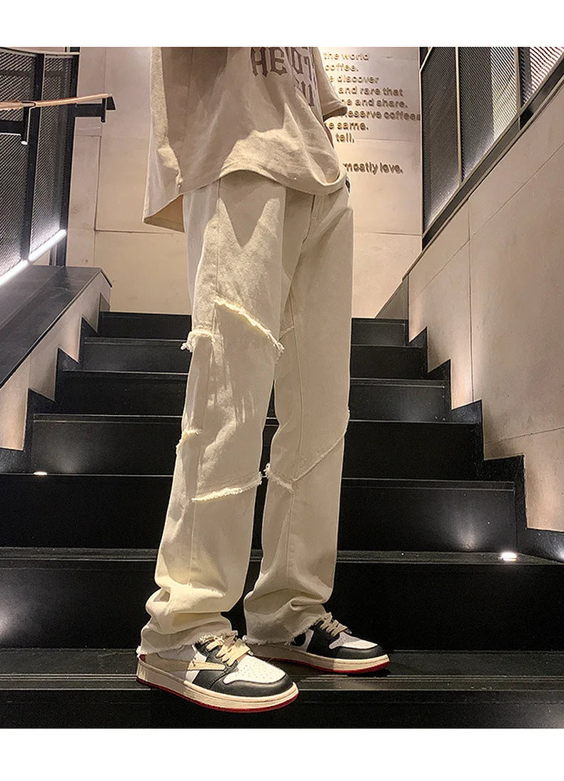 Threebooy New Spring Jeans Loose-fit Straight-leg Sporty Workwear Pants Hong Style Washing Jeans For Men