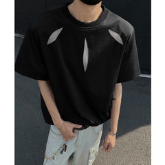 Threebooy Summer Hollow Mesh T Shirt Men Short Sleeve Patchwork Casual Men Clothing Streetwear Fashion Camisetas Gray/Black/White