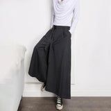 Threebooy Mens Japanese Casual Street Wide Leg Pants With Belt Genderless Autumn Fashion Trendy Solid Color Loose Nine-Point Skirts Unisex