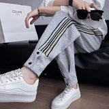 Threebooy Male Sweat Pants Sport Grey Track Trousers Slim Sweatpants for Men Stripe Jogger Athletic Korean Style New Items in Stylish Y2k