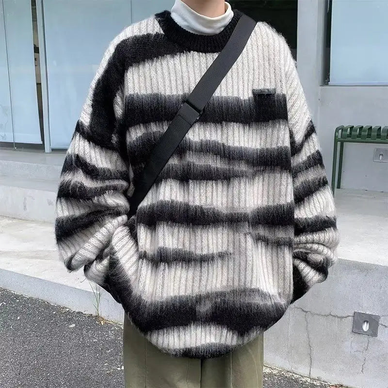 Threebooy Lattice Korean Fashion Sweater Men Interior Harajuku Men's Clothes Winter Oversize Wool and Mixes Knit Print Luxury