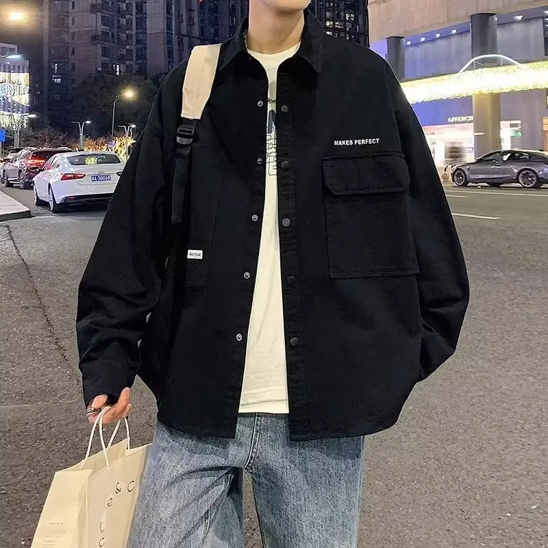 Threebooy Men's shirt jacket Spring high-quality teenagers early autumn work cardigan jacket Japanese casual thin autumn clothes