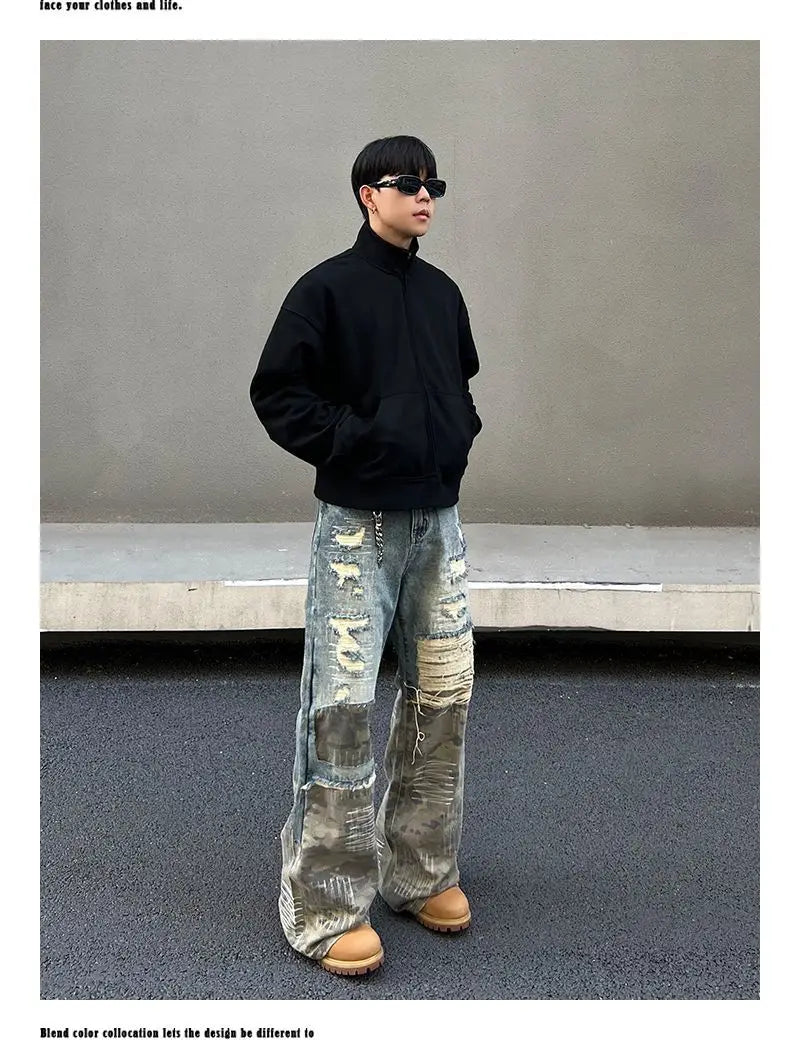 Threebooy American high street men and women trendy washed straight leg jeans for couples loose retro spring and autumn casual pants y2k
