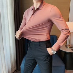 Threebooy Autumn New Solid Long Sleeve Dress Shirt Men Clothing Simple Slim Fit Casual Formal Wear Office Blouse Homme Hot Size S-4XL