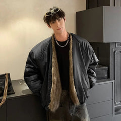 Threebooy American Two-sided Wear Parkas Warm Fashionable Streetwear Men's Imitation Fox Fur Coat Versatile 2025 New Padded Thick Jacket