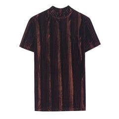 Threebooy  New Fleece Striped Short Sleeved T-shirt for Men in Spring and Summer Elastic Slim Fit Half High Neck Half Sleeve T-shirt