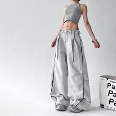 Threebooy Korean High Street Hip-Hop Wide Leg Pants Women'S Jeans Striped Color Blocked Casual High Waisted Loose Straight Leg Pants