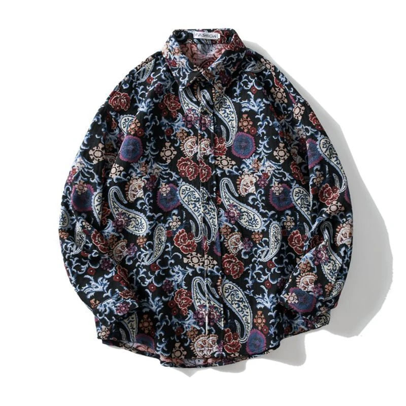 Threebooy Colored Numb Ethnic Style Shirt Men Weaving and Embroidered Spring and Autumn Retro Hong Kong Style Shirt Jacket