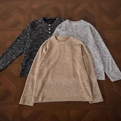 Threebooy  Spring New Textured Henry Collar Men's Long Sleeved T-Shirt